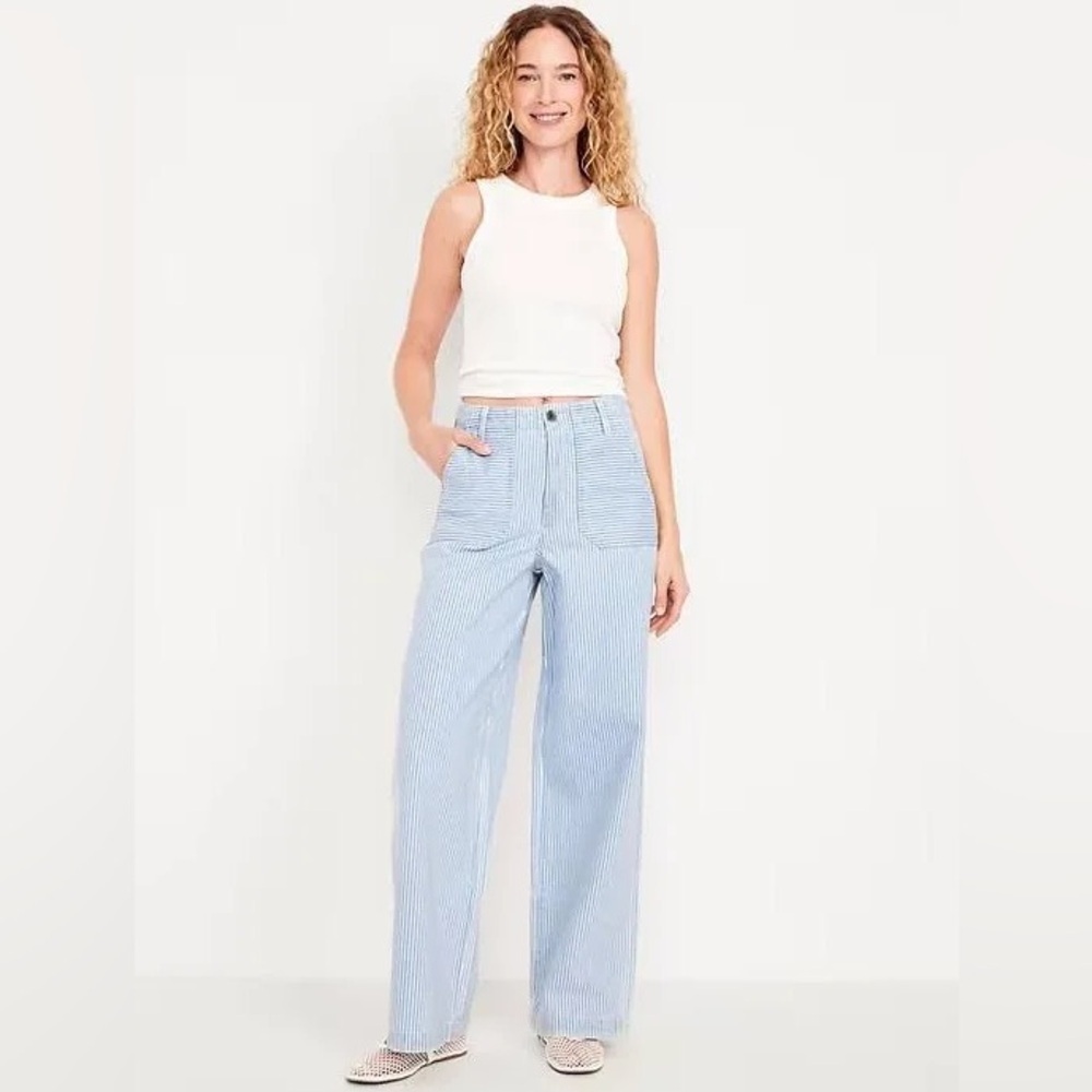 Women’s Old Navy Baggy Wide Leg Railroad Striped Pants Size 6 Coastal Casual